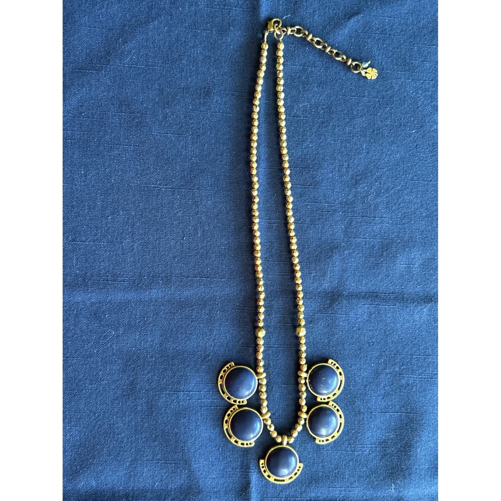Bib Statement Lucky Brand Gold Tone Blue Cabochon Necklace Bohemian Beaded